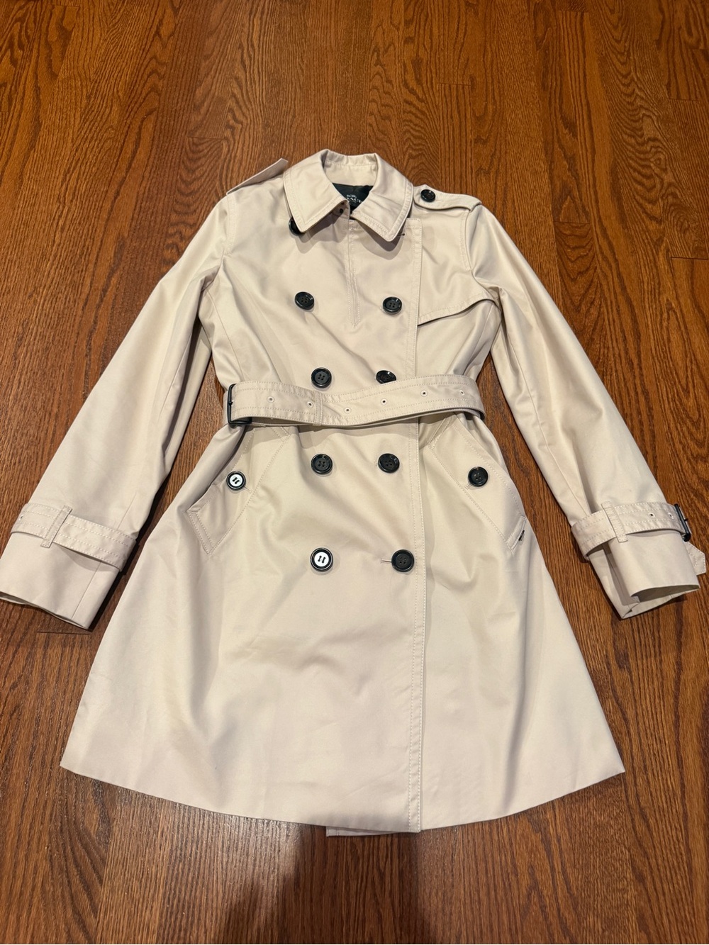 Coach Double-Breasted Belted Trench Coat in Beige Size S